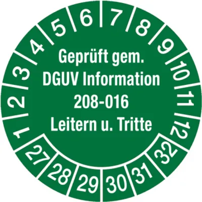 Produktbild von Dreifke® Prüfplakette, DGUV Information 208-016 Leitern und Tritte, grün/weiß...