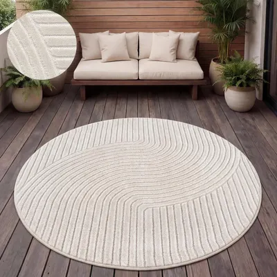 Produktbild von Outdoor Teppich Wetterfest Balkon Wohnzimmer Skandinavisches Boho Einfarbig Grösse 200 cm Rund