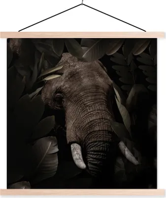 Produktbild von MuchoWow® Textilposter Elefant - Tiere - Blätter - Botanisch 120x120 cm mit holzfarbenen Rahmen - Textil-Poster