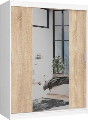 Image de Akord Armoire Coulissante Blanc/Chêne Sonoma 150X60X200