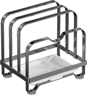 Produktbild von Dreistufiger Topfdeckelhalter aus Edelstahl mit Abtropfschale