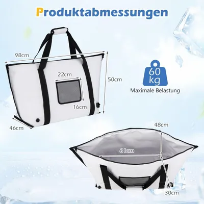 Produktbild von Isolierte Angelkühltasche, 98 cm, wasserdichtes PVC, Ablassventil