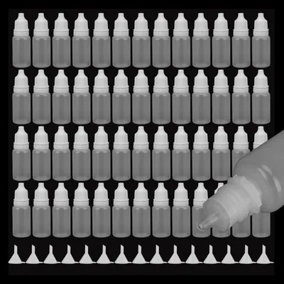 250x 10 ml Tropfflaschen, durchsichtig, mit Trichtern