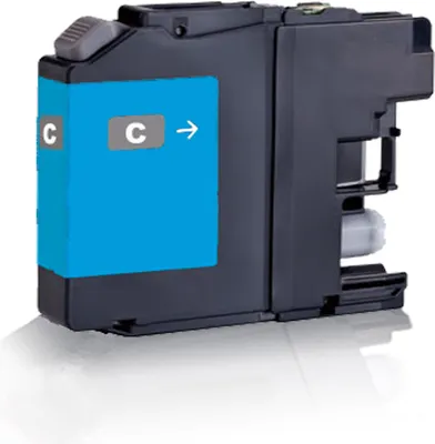A cyan ink cartridge for a printer.