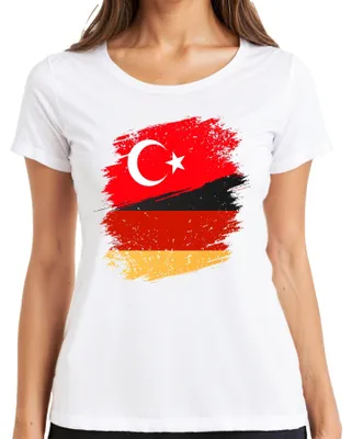Produktbild von Türkische Deutsche Flagge Türkei Deutschland Fußball Fan Trikot Damen T-Shirt, Weiß, S