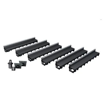 Produktbild von 6er Pack MEAPARK - Entwässerungsrinnen mit Schlitzaufsatz + E-BLADE S Edelstahl Profile