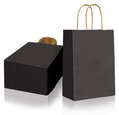 Produktbild von 50 Stk. schwarz Papiertüten mit Henkel 15x21x8cm Kleine Papiertragetaschen mit Flachgriff Kraftpapiertüten als Geschenktüten & Tüten