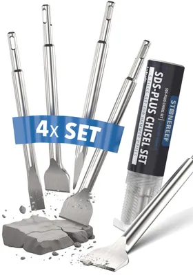 Produktbild von SDS Plus Meißel-Set, 4-teilig – Maurer-, Spachtel- und Punktmeißel für Schlagbohrmaschinen