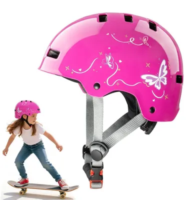 Produktbild von Kinder Helm verstellbar Fahrradhelm Skaterhelm Schutzhelm Rosa Schmetterling M