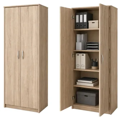 Produktbild von Kleiderschrank Mehrzweckschrank Regal Sonoma 74cm breit 180cm hoch mit vier Einlegeböden, Aktenschrank Haushaltsschrank Schrank Organizer aus Holz für Schlafzimmer Flur Keller Büro