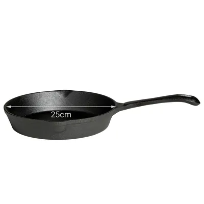 Immagine prodotto di Padella in ghisa All'Grill con manico, rotonda, nera, 25 cm, 2,0 l, per tutti i tipi di piano cottura, buona distribuzione del calore, robusta