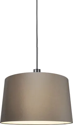 Produktbild von QAZQA - Moderne Hängelampe I Pendellampe I Pendelleuchte schwarz mit Schirm 45 cm taupe - Combi 1 I Wohnzimmer I Schlafzimmer - Textil Rund - LED geeignet E27