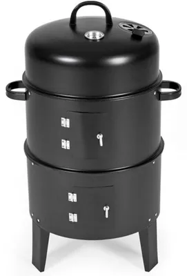 Produktbild von BURI Gartengrill + Räucherofen Holzkohlegrill Grillrost verchromt Räuchertonne Grill
