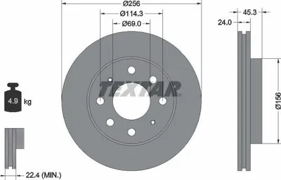 Produktbild von 2x TEXTAR Bremsscheibe 92103903 für HYUNDAI SANTAMO für KIA JOICE 45 3mm 4 9kg