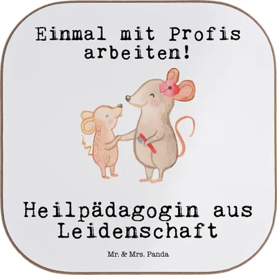 Produktbild von Mr. & Mrs. Panda Untersetzer für Gläser Heilpädagogin Leidenschaft - Weiß - Geschenk, Ausbildung, weinuntersetzer, Tassenuntersetzer, bieruntersetzer, Tischuntersetzer