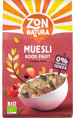 Zdjęcie produktu dla Zonnatura Muesli Rood Fruit 375g – Chrupiące musli z czerwonymi owocami