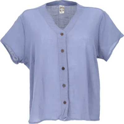 Produktbild von Luftiges Basic Blusentop, Kurzarm Baumwollbluse mit Hübschem Ausschnitt - Blau, Damen, Baumwolle, Größe: S
