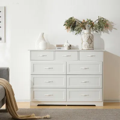 Immagine prodotto di Comò bianco con 9 cassetti - Ampio mobile contenitore 120x40x88 cm