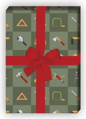 Produktbild von Handwerker Geschenkpapier, Dekorpapier mit Werkzeugen auf Schachbrettmuster - G8499, 32 x 48cm