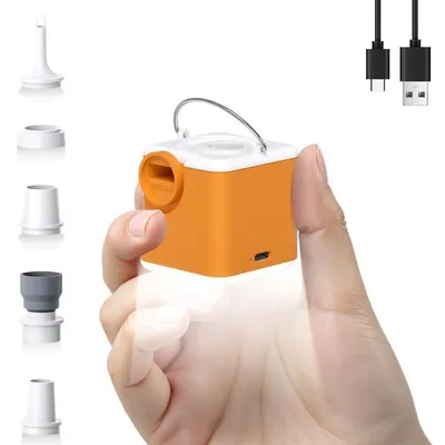 Produktbild von Luftpumpe für Aufblasartikel, 4,5 kPa Mini-Luftmatratzenpumpe mit Campinglicht, 2400 mAh Akku, wiederaufladbare Luftpumpe für Schwimmbecken, Isomatten