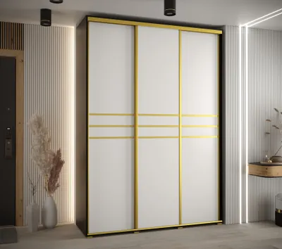 Obrázek produktu pro Šatní skříň YVONA 10 - 180/45 cm, černá / bílá / zlatá