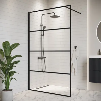 Immagine prodotto di Parete doccia Essos - 100 x 200 cm - Nero con righe - Vetro di sicurezza 8mm