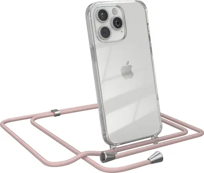 Produktbild von EAZY CASE Handykette kompatibel mit Apple iPhone 15 Pro Max, Handyhülle mit Umhängeband, Handykordel, Schutzhülle Clear, Band in Rosa