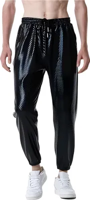 Produktbild von Herren Joggingshose Metallic Glänzend Disco Party Trainingshose Schwarz M