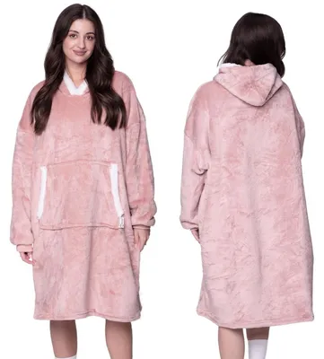 Produktbild von Oversize Deckenpullover XXL - Kuscheldecke mit Ärmeln und Kapuze - Fleece Rosa