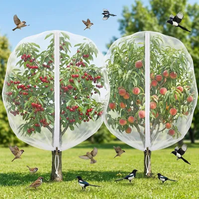 Produktbild von Gartennetz 2-Pack - Insektenschutznetz - Pflanzenhülle - Ernte-Schutz - Für Blumen/Früchte - 5,9FT x 5,9FT - Mit Zugband - Pflanzennetz
