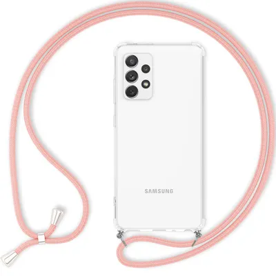 Image de Housse de portable NALIA avec chaîne pour Samsung Galaxy A53, housse transparente & cordon de portable à porter autour du cou, robuste anti-jaunissement transparent, Hardcase & cadre en silicone rose