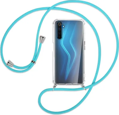 Produktbild von Handykette Backcover-Schutzhülle mit Band (Metall silberfarben) für Realme 6 Pro - türkis