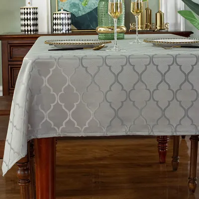 Jacquard Tischdecke Blumenmuster Polyester 152x259 cm Grau