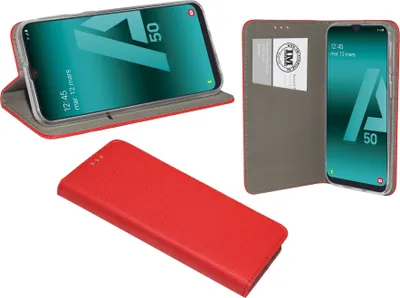 Productafbeelding van Telefoontas "Smart", compatibel met SAMSUNG GALAXY A50 (A505F), telefoonhoesje, etui, portemonnee, beschermhoes met standaardfunctie, kaarthouder, rood