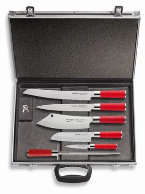 Produktbild von F. DICK Messerset Red Spirit (Magnetkoffer, 5 Messer, Wetzstahl, 56° HRC)