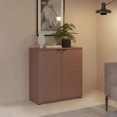 Immagine prodotto di Comodà Forte GANYMEDE 80, comodà minimalista, 2 ante, materiale derivato dal legno, soggiorno/camera da letto, terracotta, 80,1 cm di larghezza x 82,3 cm di altezza x 34,1 cm di profondità