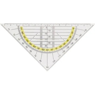 Produktbild von Geo-Dreieck, mit Griff, Kunststoff, transparent, 16 cm, mit Facette, farbige Gradskala, mit Tuschenoppen