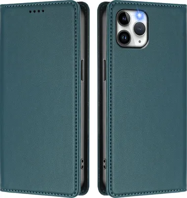 Image de Étui en cuir pour iPhone 11 Pro, étui à rabat magnétique en cuirPolyuréthaneavec support, vert