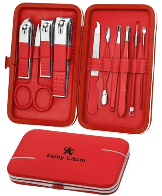 Produktbild von Maniküre & Pediküre Set 10-teilig Rot Edelstahl Kunstleder Etui