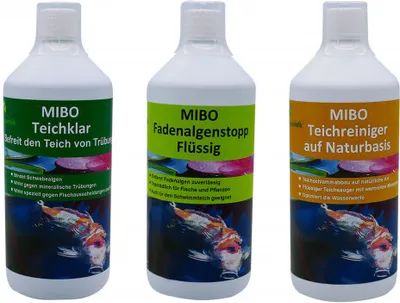 Produktbild von MIBO Teich Spar-Set Neu jetzt in 3 x 1000 ml  Flaschen- Teichklar, Teichreiniger & Fadenalgenstopp (flüssig)"