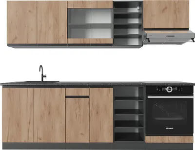 Obrázek produktu pro Kuchyňský kout Vicco R-Line Zlatý dub power/antracit 240 cm Tvar J, Model 39847