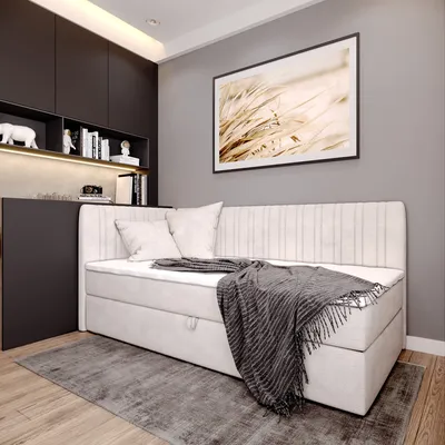Obrázek produktu pro Skříňová postel BLANCA s topperem a podstavcem pod postel Jednolůžko se dvěma dekorativními polštáři Postel pro mladé (100x200 cm vlevo, krémová)