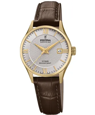 Produktbild von Festina Analog Damen Uhr Swiss Made F20011/2 Leder Armband-Uhr braun UF20011/2