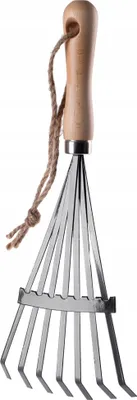 Produktbild von KADAX Kleine Harke aus Metall, Rechen mit Stiel aus Holz, Laubbesen, Laubrechen