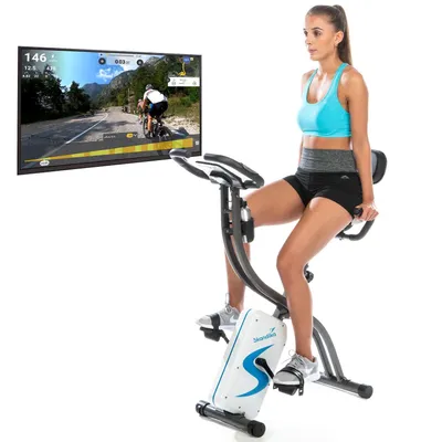 Produktbild von Skandika Foldaway X-2000 Fitnessbike zusammenklappbar mit Bluetooth, Tablet Halterung, Rückenlehne, Multifunktionscomputer, Handpulssensoren
