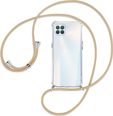 Produktbild von Handykette Backcover-Schutzhülle mit Band (Metall silberfarben) für Oppo A93 - caramel