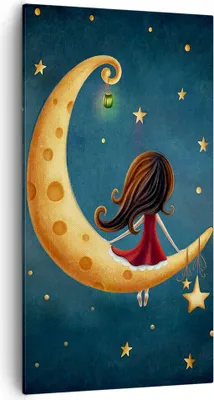 Produktbild von Bild auf Leinwand - Leinwandbild - Einteilig - Kinder Mädchen Mond - 55x100cm - Wand Bild - Wanddeko - Wandbilder - Leinwanddruck - Bilder - Wanddekoration - Leinwand bilder - Wandbild - PA55x100-4683