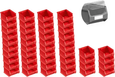 Produktbild von SuperSparSet 48x Rote Sichtlagerbox 1.0 mit Abdeckung | HxBxT 6x10x10cm | 0,4 Liter | Sichtlagerbehälter, Sichtlagerkasten, Sichtlagerkastensortiment, Sortierbehälter