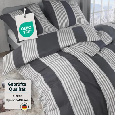 Produktbild von Dreamhome 4 teilig Warme  Microfaser Thermo Fleece  Bettwäsche 135x200 + Kissenbezug 80x80 für den Winter, Design - Motiv:Design 1