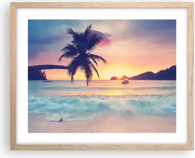 Produktbild von Gerahmtes Poster - Rahmen in heller Eiche - Meer Strand Palme - 50x40 cm - Wand Bild - Wanddeko - Wandbilder - Wandposter - Bilderrahmen - Bilder - Kunstdruck - Wandbild - P2NAA50x40-3992